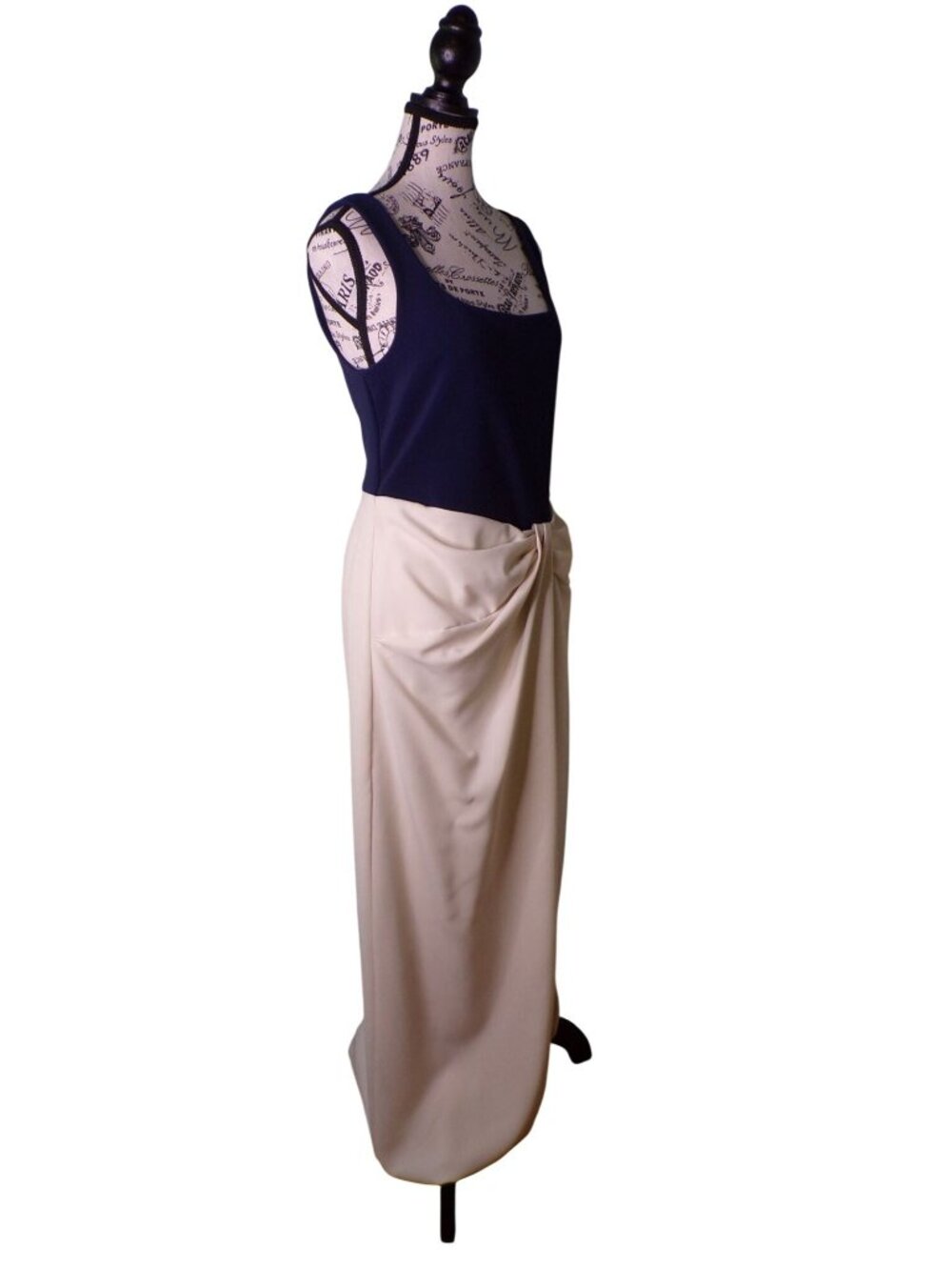 🆕RALPH LAUREN Two-Tone Ottoman Crepe Sleeveless Gown Navy Blue/Ivory 12 - Picture 10 of 16